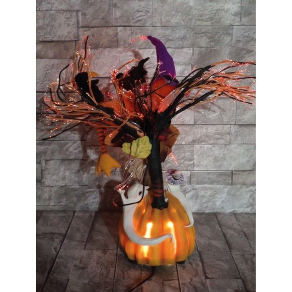 Halloween Fiber Optic Tree 16" Light Changing Pumpkin Ghost Bat Fall Table Decor - Picture 8 of 13